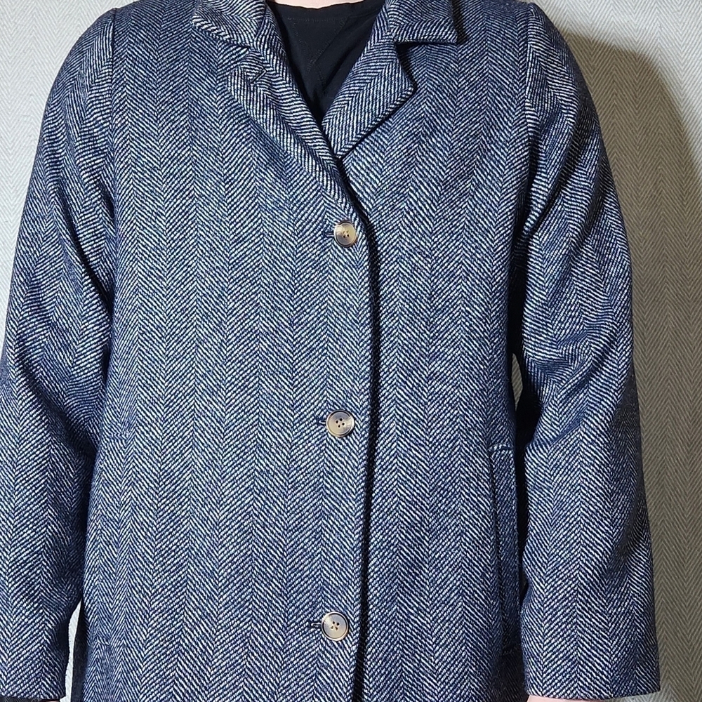 Old Navy Womens XL Tall Navy Herringbone Car Coat Jacket